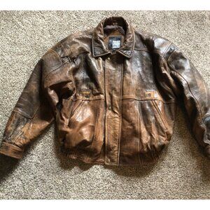 Michael Hoban North Beach Mens XL DISTRESSED Brown Leather Flight Bomber Jacket
